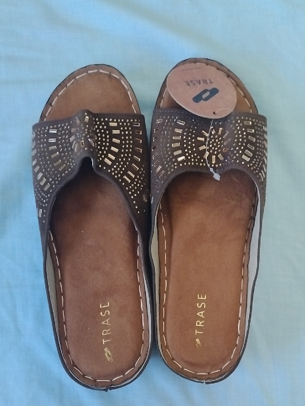 Trase Brown Studded Slip-On Mules